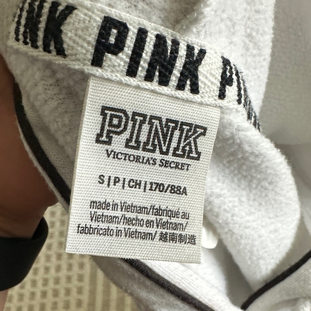 PINK Victoria's Secret White Hoodie with Colorful Sleeve Stripes - Picture 7 of 7